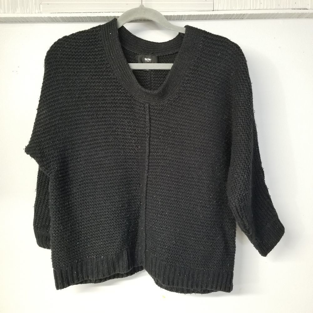 Chucky black metalic threads sweater XS oversized Pullover Knit crochet boxy